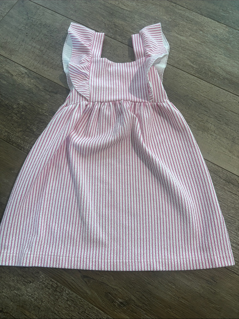 ZARA Pink and White Striped Ruffle-Trim Dress